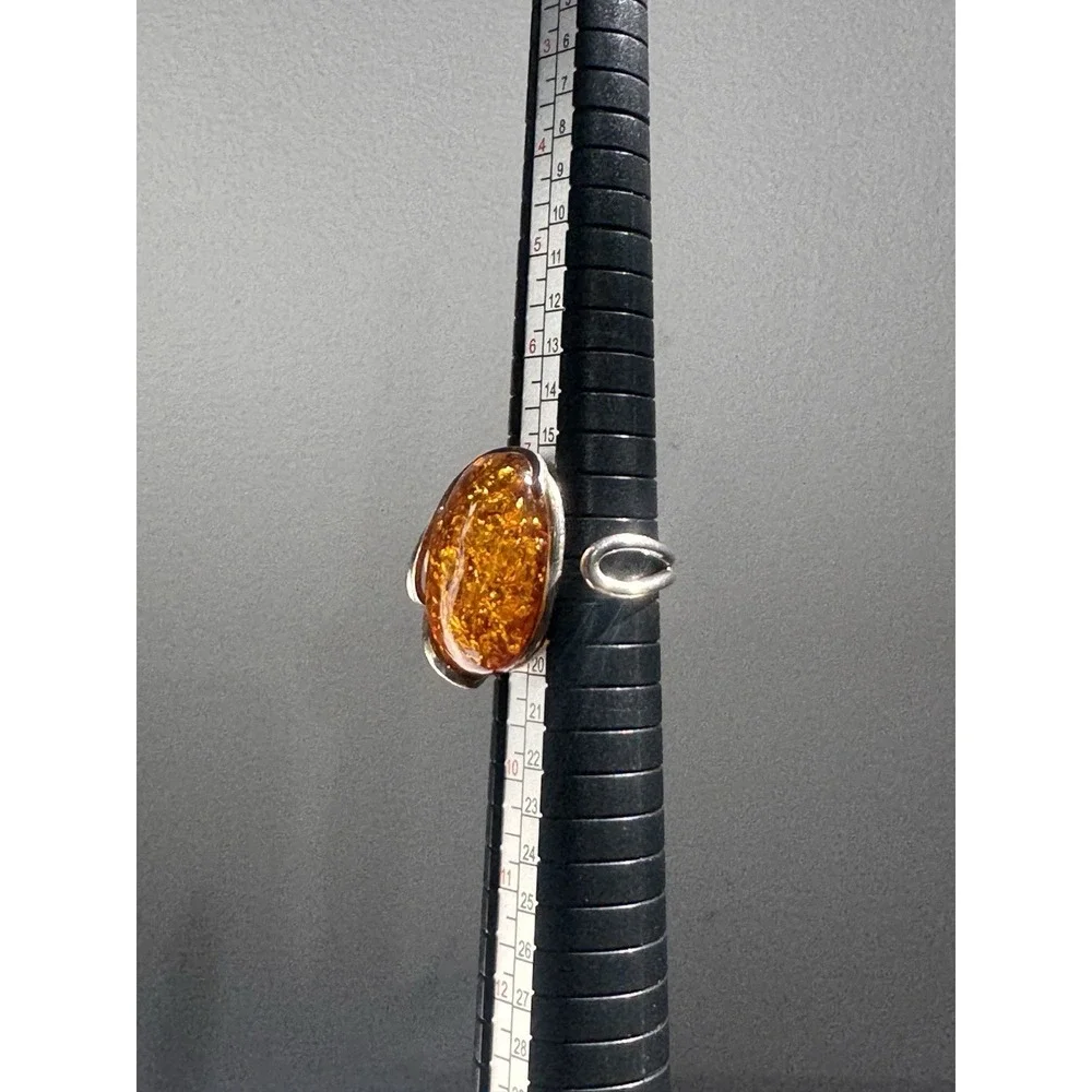 Vintage 925 Sterling Silver & Baltic Amber‎ Ring Sz 8 ADJUSTABLE